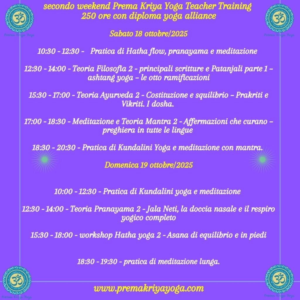 PREMA KRYIA YOGA - Newsletter ottobre 25 - secondo incontro prema kriya yoga teacher training