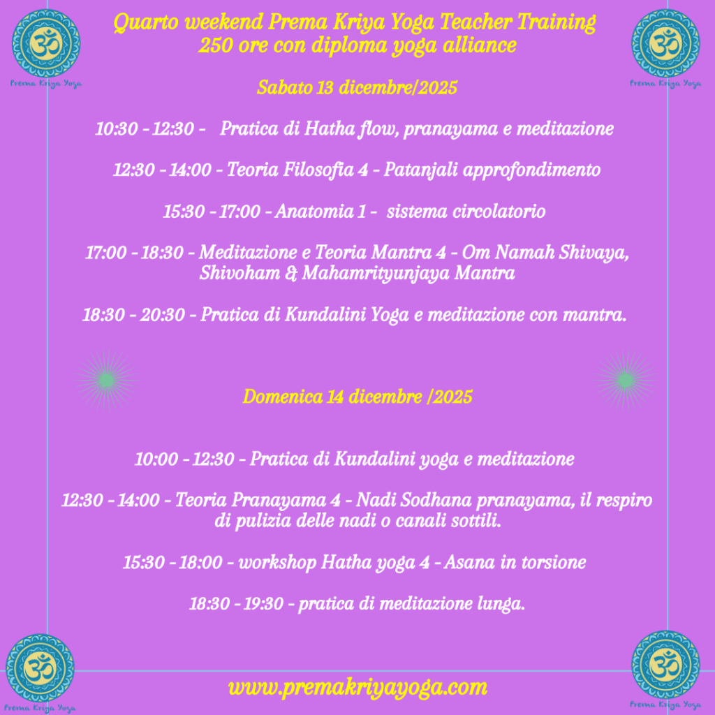 PREMA KRIYA YOGA - TeacherTraining Dez25 -quarto weekend teacher training