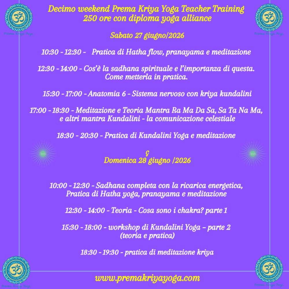 PREMA KRIYA YOGA - Mailing JUN01 -workshop giugno teacher training programma